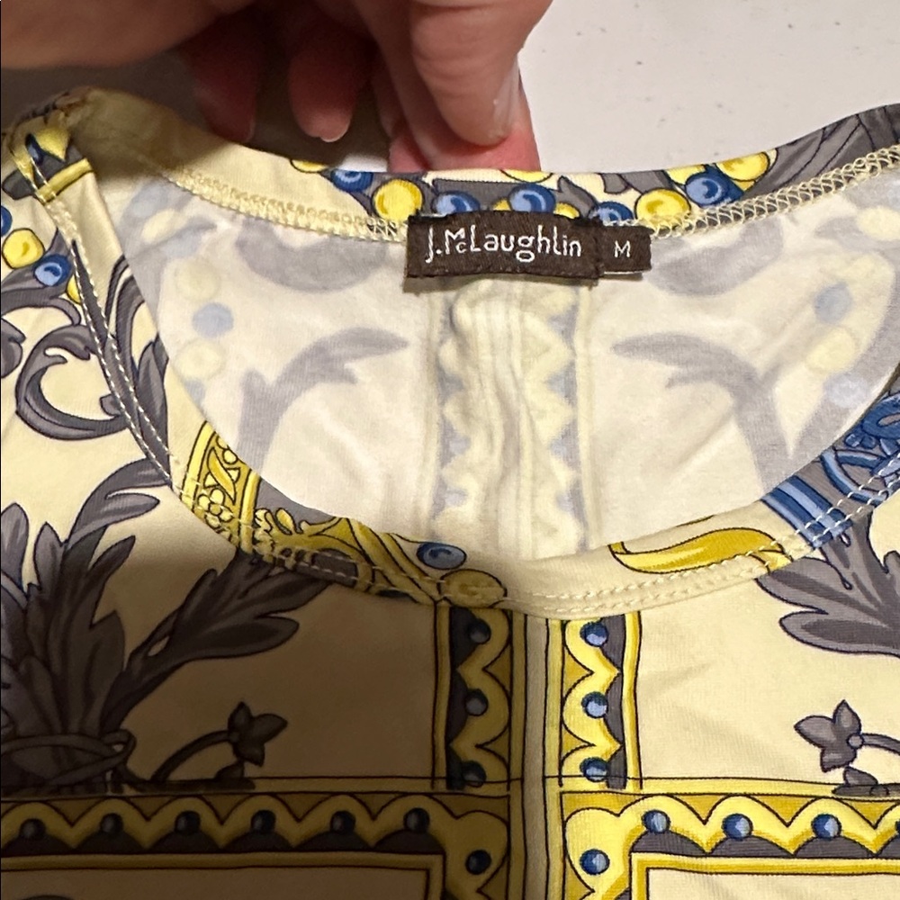 J. Mclaughlin Yellow And Blue Patterned Blouse - image 3